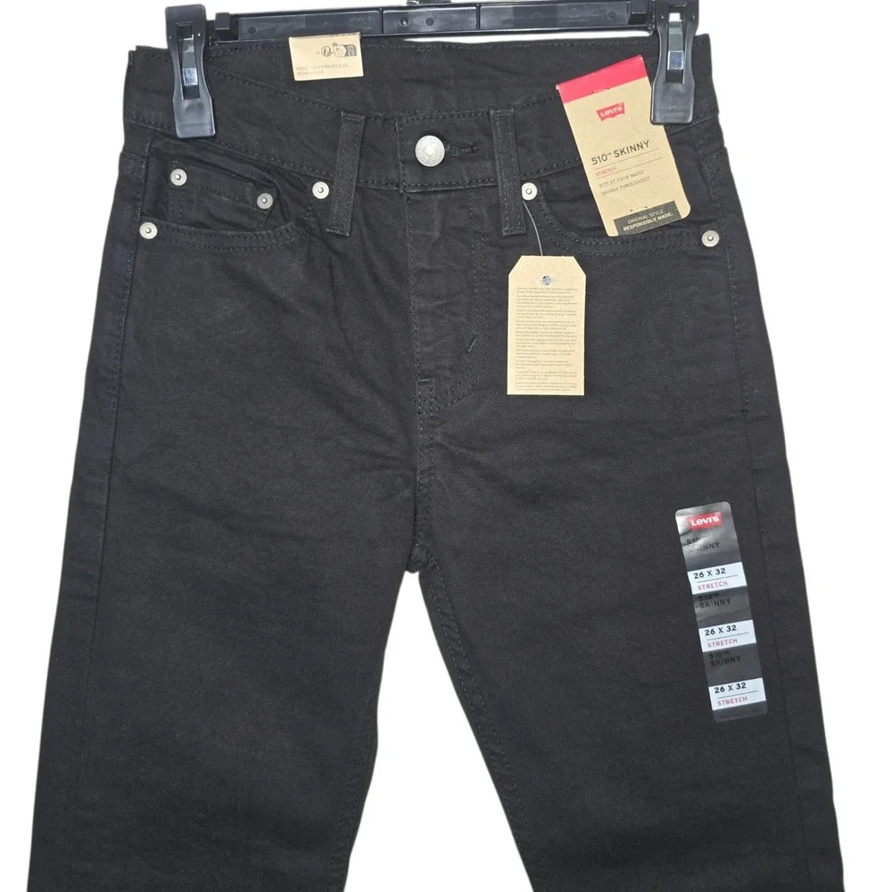 Levis 510 Skinny Jeans Mens 26x32 Black Stretch Denim Modern Fit Pants NEW